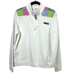 Vineyard Vines white 1/4 zip Classic Patchwork Shoulder Shep Shirt size Large